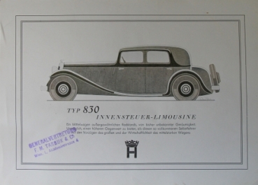 Horch 830 Limousine 1933 Reuters-Motiv Automobilprospekt (3271)