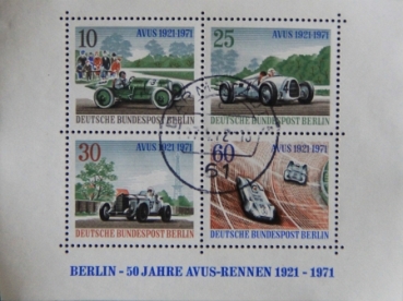Avus 1971 "Berlin - 50 Jahre Avus-Rennen" Motorracing Special Stampbloc (3659)