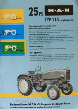 MAN 2L5 Langbau 25 PS Modellprogramm 1961 Traktorprospekt (3848)