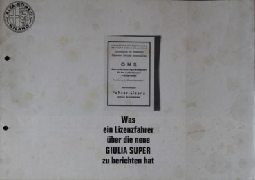 Alfa Romeo Giulia Super Modelprogram 1965 "Was ein Lizenzfahrer zu berichten hat" Carbrochure (6193)