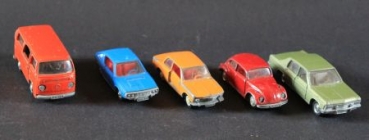Schuco Lot 1972 five Cars Renault, Opel, VW, BMW DieCast Models (1761)