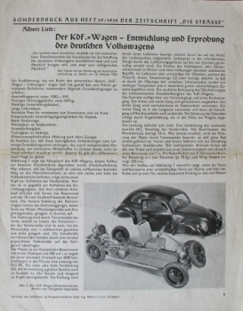 Volkswagen KdF-Wagen 1938 "Entwicklung und Erprobung" Automobilprospekt (4833)