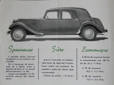 Citroen 11 CV Traction Avant Berline Normale Modelprogram 1952 Carbrochure (4916)