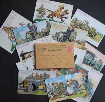 Excelsior Gummiwerke 1914 Postkarten-Mappe mit 16 Originalpostkarten (3028)