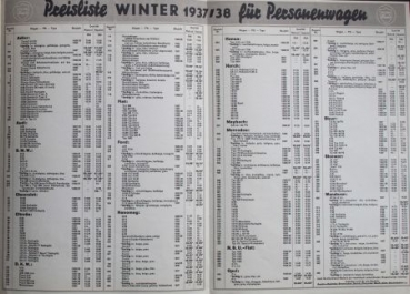 Hund Wintercare Priclist 1938 Carpartbrochure (6379)