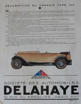 Delahaye Typ 108 14 C.V. Modelprogram 1933 Carbrochure (5098)