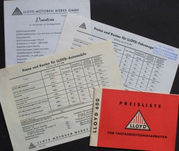 Lloyd Pricelists 1958 Carbrochures (5262)