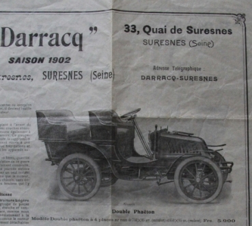 Darracq Voiture Legere 1902 Automobilprospekt (5416)