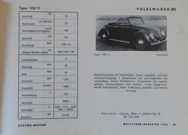 Austro Motor "Welttypenregister 1950" Vehicle-Yearbook (9618)