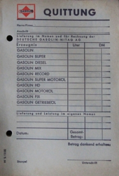 Gasolin Receiptbook 1964 Nitag Gasstation 100 sheeds (0669)