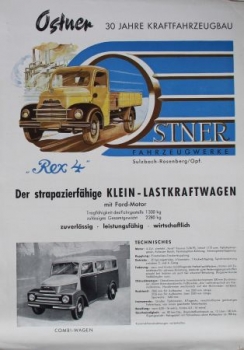 Ostner O.D. Fahrzeugfabrik 1950 Rex 4 Kleinlastwagen Lastwagenprospekt (6327)