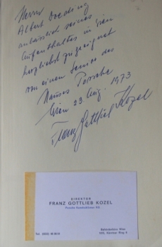 Mueller "Ferdinand Porsche - Ein Genie unserer Zeit" Porsche-Biography 1965 inscription by Director Kotzel (1601)