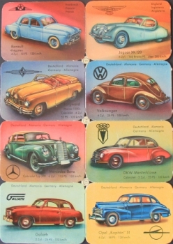 FWKB Oblaten-Sammelbogen 1954 acht Automobilmotive (5808)