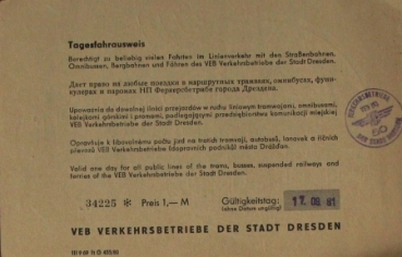 Busticket for "VEB Verkehrsbetriebe Dresden" 1981 (6417)