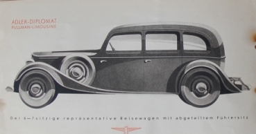 Adler Diplomat 3 Liter Modellprogramm 1934 Reuters Motive Automobilprospekt (6543)