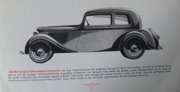 Adler Trumpf 1,7 Liter Modellprogramm 1934 Reuters Motive Automobilprospekt (6544)