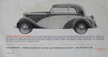 Adler Trumpf 1,7 Litre Modelprogram 1934 Reuters Carbrochure (6544)
