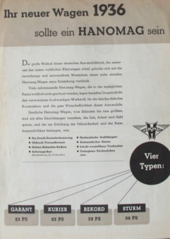 Hanomag Modellprogramm 1936 Automobilprospekt (8665)