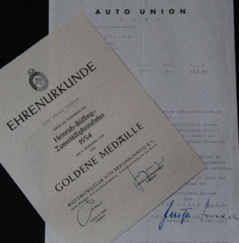 Auto-Union 1954 Motorsport Ehrenurkunde (7063)