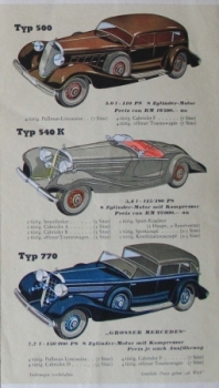 Preview: Mercedes-Benz Modellprogramm 1938 Automobilprospekt (7520)