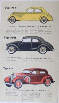 Preview: Mercedes-Benz Modellprogramm 1938 Automobilprospekt (7520)