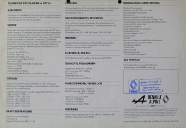 Renault Alpine A 310 Modelprogram 1980 Carbrochure (7283)