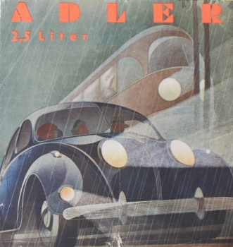 Adler 2,5 Liter Modellprogramm 1939 Reuters-Motiv Automobilprospekt (7927)