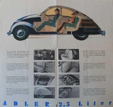 Preview: Adler 2,5 Liter Modellprogramm 1939 Reuters-Motiv Automobilprospekt (7927)