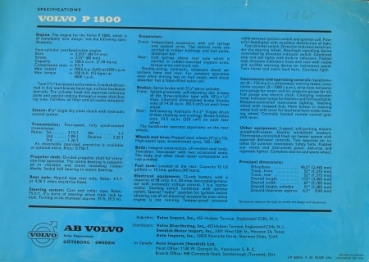 Volvo P 1800 Modelprogram 1960 Carbrochure (4118)