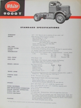 WHite 9000 T Tractor Unit Plan Modelprogram 1959 Truckbrochure (4056)
