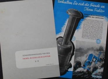 Fahr D15 Diesel-Schlepper 1951 Schmieranweisung + MAN Filterprospekt (9744)