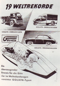 Goliath Typen  "19 Weltrekorde" 1953 Automobilprospekt (2967)
