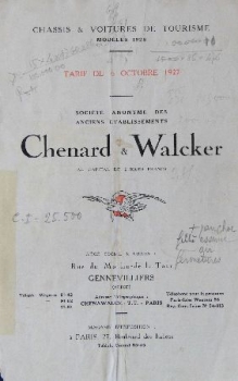 Chenard & Walker Modellprogramm 1927 Automobilprospekt (8704)