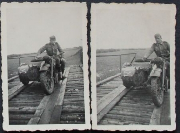 BMW R 41 Motorbike with sidecar at Russia campaign 1941 two original photos (3113)