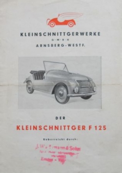 Kleinschnittger F 125 Modellprogramm 1950 Automobilprospekt (6977)