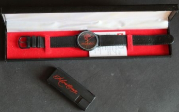 Melitta Montana Swiss Advertising Wristwatch and lighter 1990 limited edition in original box (7013)