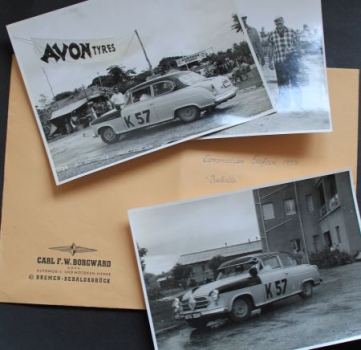 Borgward Isabella bei der Coronation Safari Tanzania 1956 three factoryphotos in original envelope (2462)