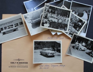 Borgward Isabella auf Speed Trail in Singapore 1957 eleven factoryphotos in original envelope (2450)