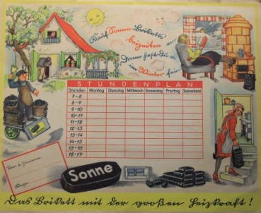 Sonne Briketts Schoolplan 1938 "Die Briketts mit der großen Heizkraft" (2573)