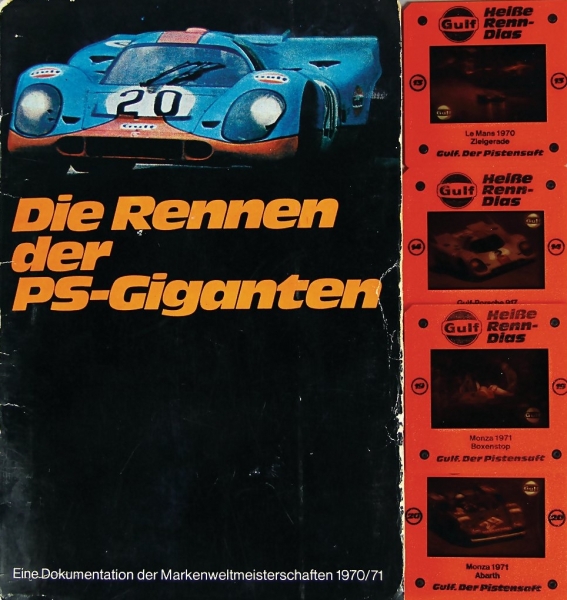 Gulf "Die Rennen der PS-Giganten" Motorracing Advertisingmap 1969 with original Reversalfilms (0781)