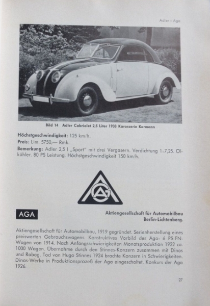 Fersen "Autos in Deutschland 1920 - 1939" Vehicle-History 1964 (9347)