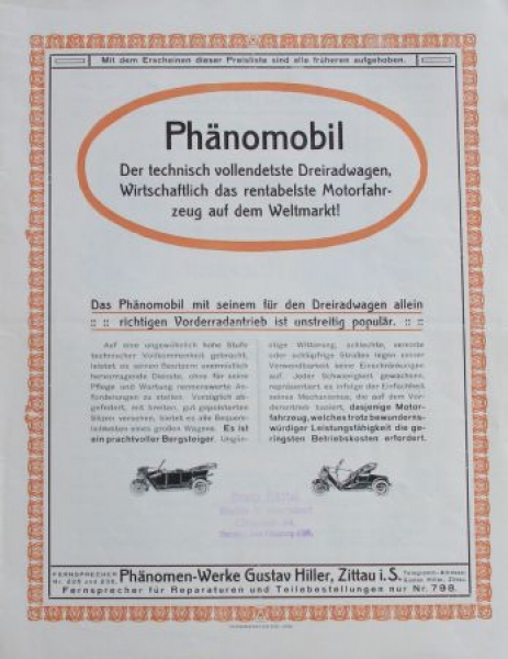 Phänomobil Dreiradwagen Modellprogramm 1910 (S0082)