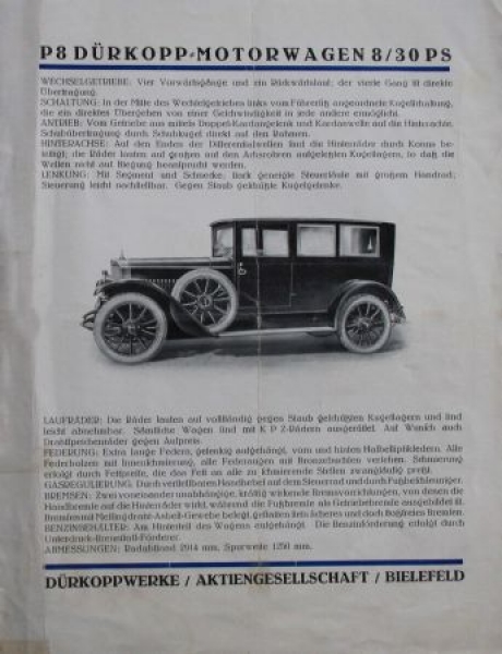 Duerkopp Motorwagen 8/30 PS Modelprogram 1926 (S0144)
