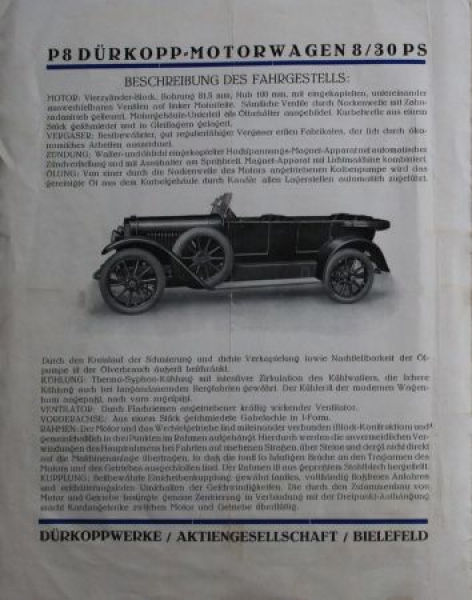 Duerkopp Motorwagen 8/30 PS Modelprogram 1926 (S0144)