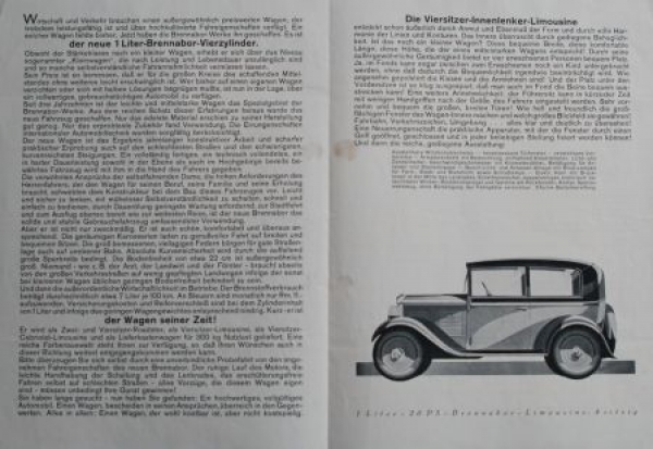 Brennabor 1 Litre 20 PS 4 Cylinder 1931 Modelprogram (S0191)