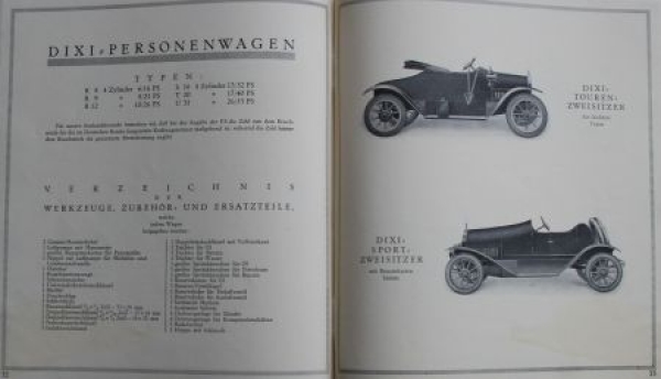 Dixi Automobiles Modelprogram 1913 (S0197)