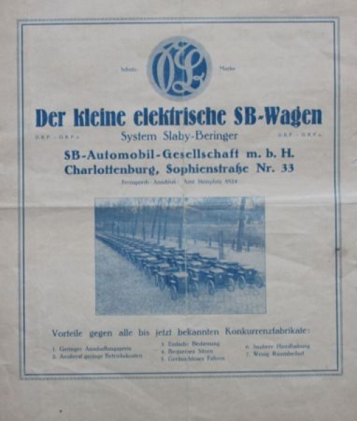 Slaby-Beringer "Der kleine Elektrische" Modelprogram 1921 (S0591)