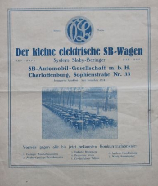 Slaby-Beringer "Der kleine Elektrische" Modellprogramm 1921 (S0591)