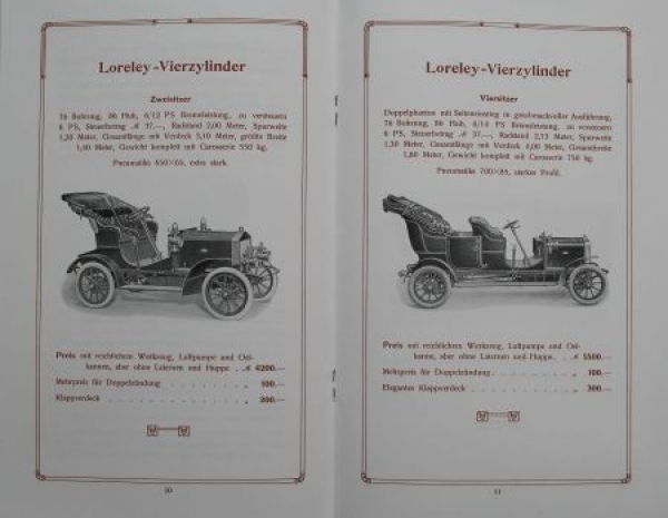 Loreley Automobile 4 Cylinder Modelprogram 1908 (S0615)