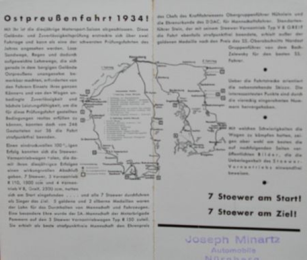 Stoewer Vornantrieb "Erfolgreich auf der Ostpreussenfahrt" Modelprogram 1934 (S0639)
